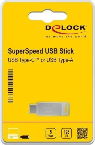 Delock USB-C und Typ-A USB-Flash-Speicherstick 128 GB in Silber mit Metallgehäuse - Bild 1