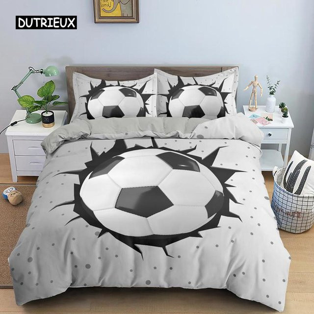 3D Fußball Bettwäsche Set aus Polyester mit Bettbezug und Kissenbezug, Mehrfarbig, B/H: 135 x 200 cm - Bild 1