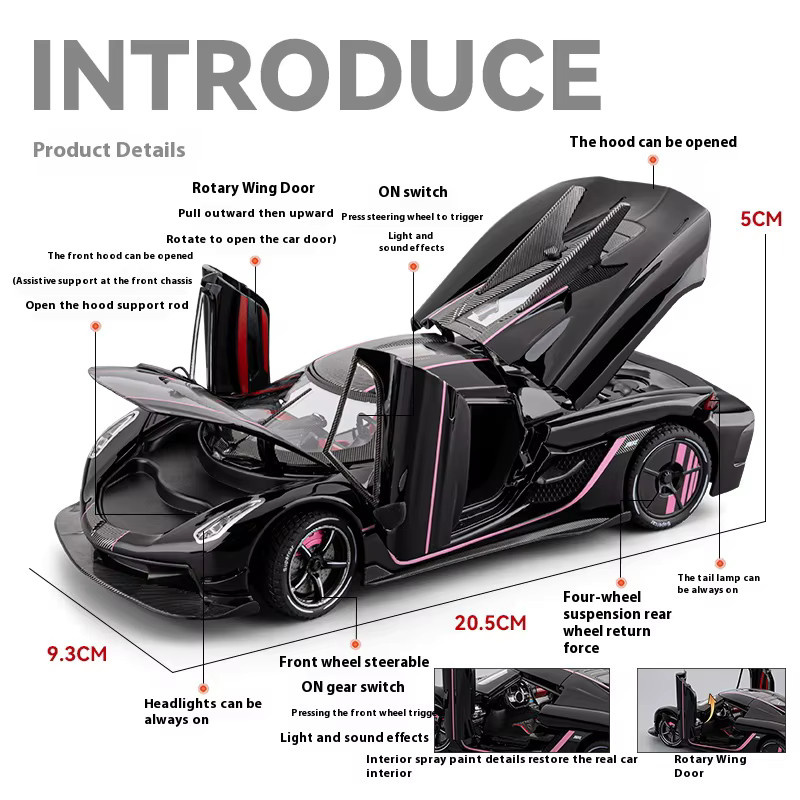 Maisto Jesko Supercar Modell, Spielzeugauto, 1:24, Metall, Sound, Pullback - Bild 2
