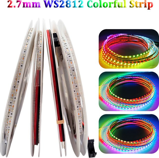 FUNZENXIN WS2812B RGBIC LED-Streifen Ultra Narrow 2,7 mm, 160 LEDs/m, Smart Pixel Light, DC5V DC12V, Multicolour, Weiße Leiterplatte - Bild 1