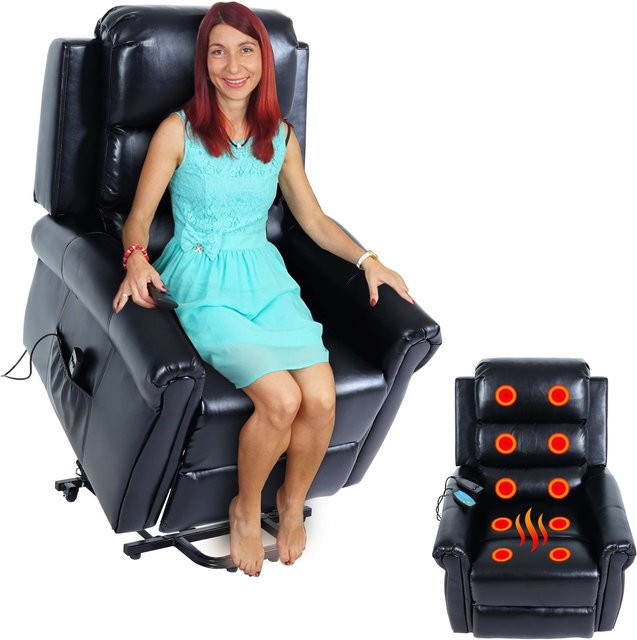 MCW Fernsehsessel MCW-K63 Relaxsessel mit Liegefunktion, Massage, Heizfunktion und Aufstehhilfe aus Kunstleder in Schwarz - Bild 1