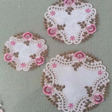 Yiran Furniture Tischset aus Baumwolle mit Rosenblumenstickerei, rund, Grau, Durchmesser: 15 cm