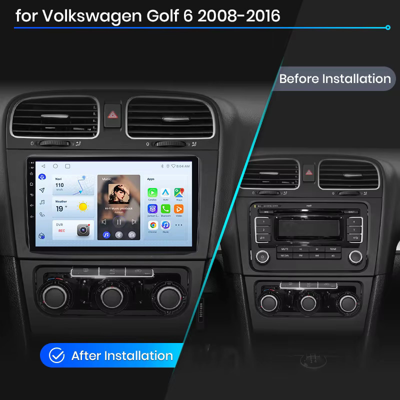 Junsun Wireless CarPlay und Android Auto Autoradio für Volkswagen Golf Mk6 Typ 5K/517 (2008-2016) mit GPS Navigation, WiFi, Bluetooth, DSP und IPS Display in Schwarz - Bild 2