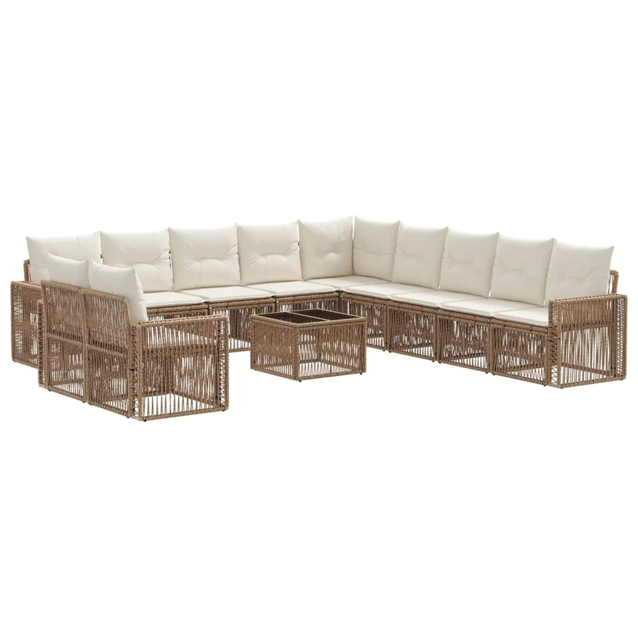 vidaXL Gartensofa-Set 12-tlg. in U-Form aus Poly-Rattan und pulverbeschichtetem Stahl, Farbe Beige, inklusive wetterfester Kissen - Bild 2