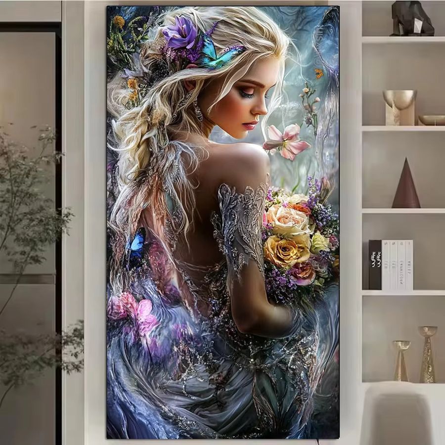 Mrs.Guo Diamant-Malerei-Set Fantasy-Blumen Mosaik für Erwachsene mit runden Steinen - Bild 2