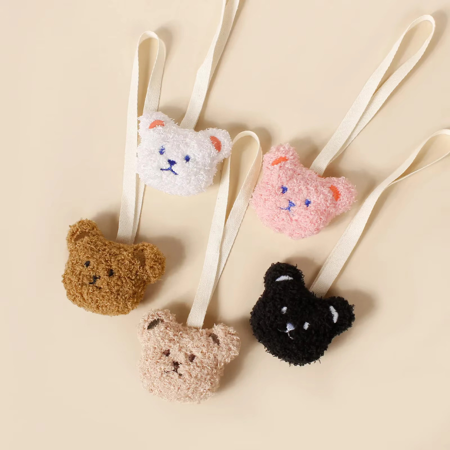 Bestickter Teddy-Schnullerhalter mit Bärengesicht und Mond in Beige für Babys und Kleinkinder - Bild 2