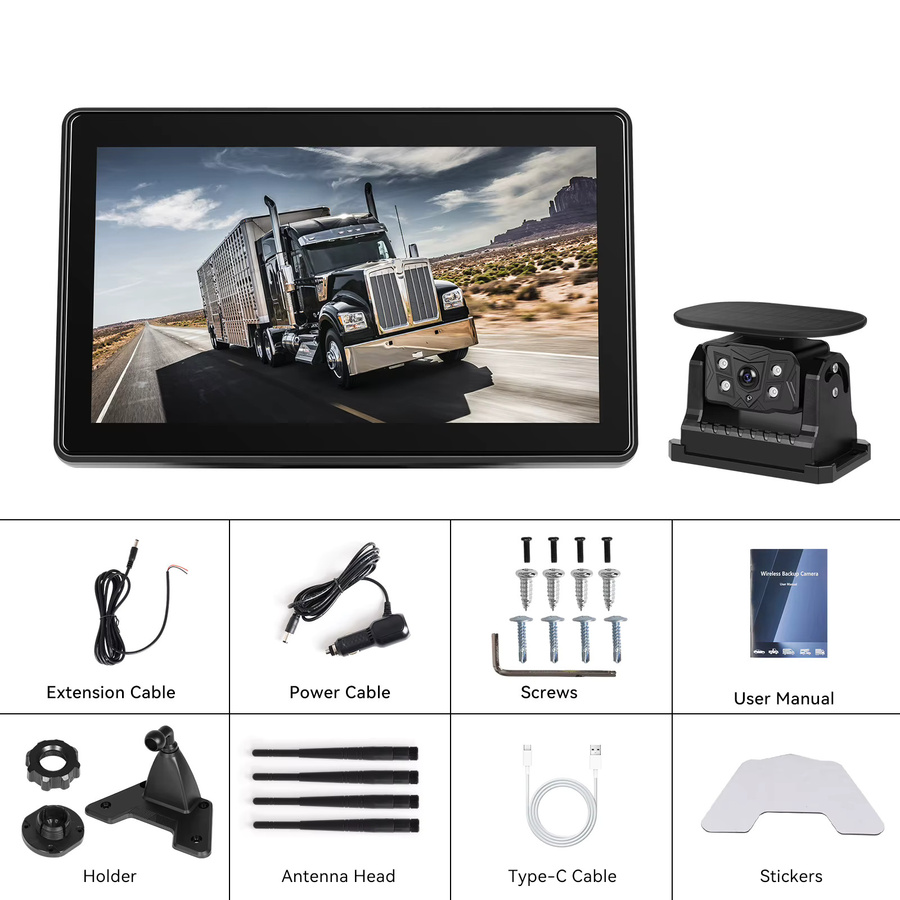 Podofo Drahtloses Rückfahrkamera-Kit mit 10,1 Zoll IPS HD Display und IP68 wasserdichter Rückfahrkamera mit Aufnahmefunktion für 12V/24V LKW Bus Auto und Wohnmobil in Schwarz - Bild 8