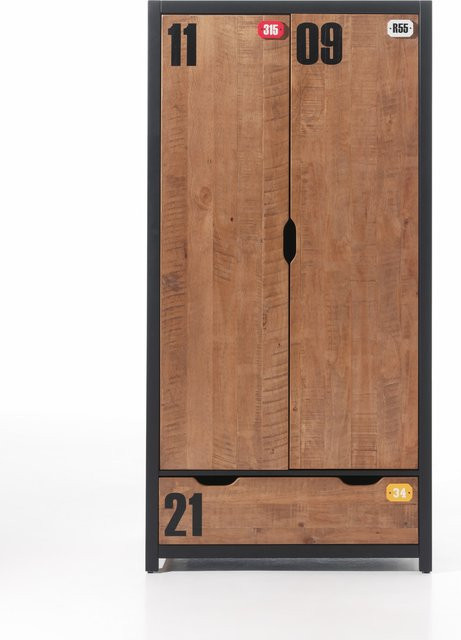 Vipack Kleiderschrank Alex 2-türig mit Schublade Kiefer gebürstet Braun H: 200 cm, B: 100 cm, T: 55 cm - Bild 1