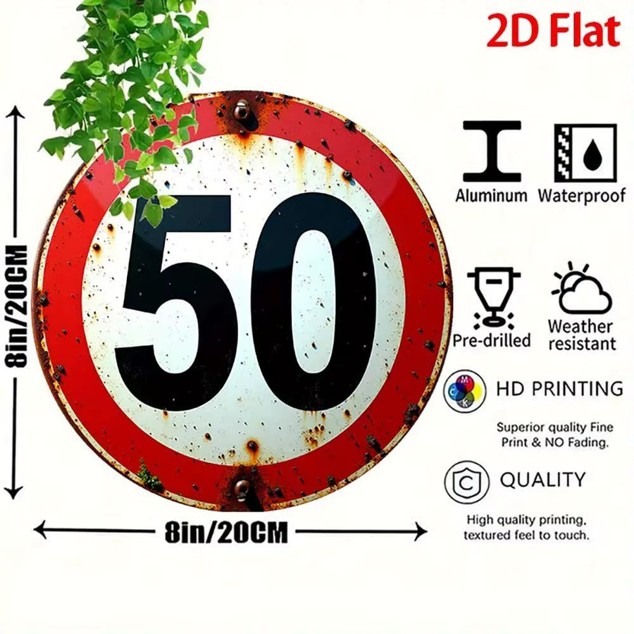 CIFBUY Vintage Metallschild zum 50. Geburtstag, runde Wandkunst aus Aluminium in Multicolour, Durchmesser: 20,3 cm - Bild 4