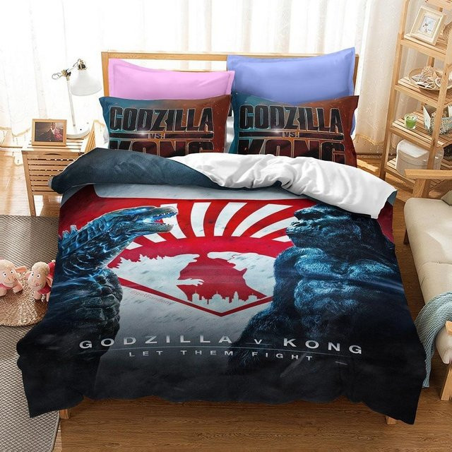 Bettwäsche-Set Monster G-Godzilla vs King Kong mit Bettbezug und Kissenbezügen, Mehrfarbig, B/H: 180 x 210 cm - Bild 1