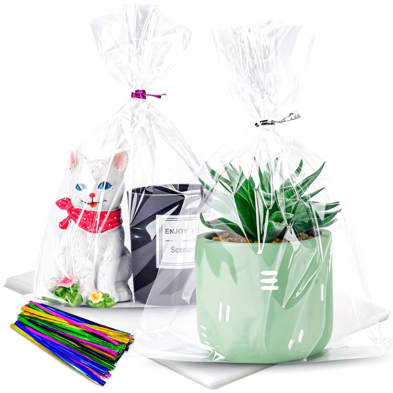 50 Stück transparente Geschenktüten aus Kunststoff mit drehbarem Riemen-Design von DUTRIEUX für Geburtstage und Weihnachtsfeiern - Bild 2