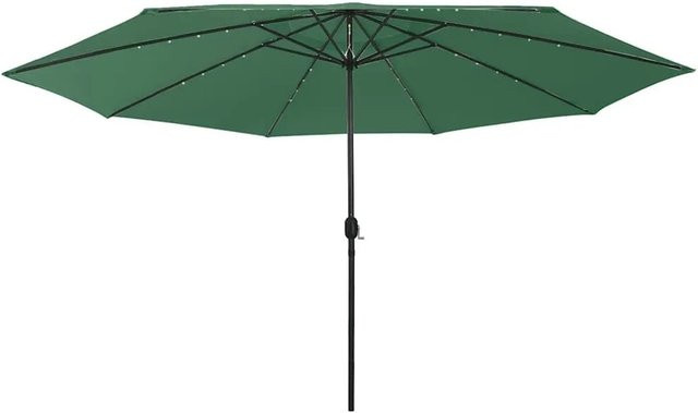 vidaXL Sonnenschirm mit LED-Beleuchtung in Grün mit 400 cm Durchmesser und zentralem Mast aus Polyester und Metall - Bild 1