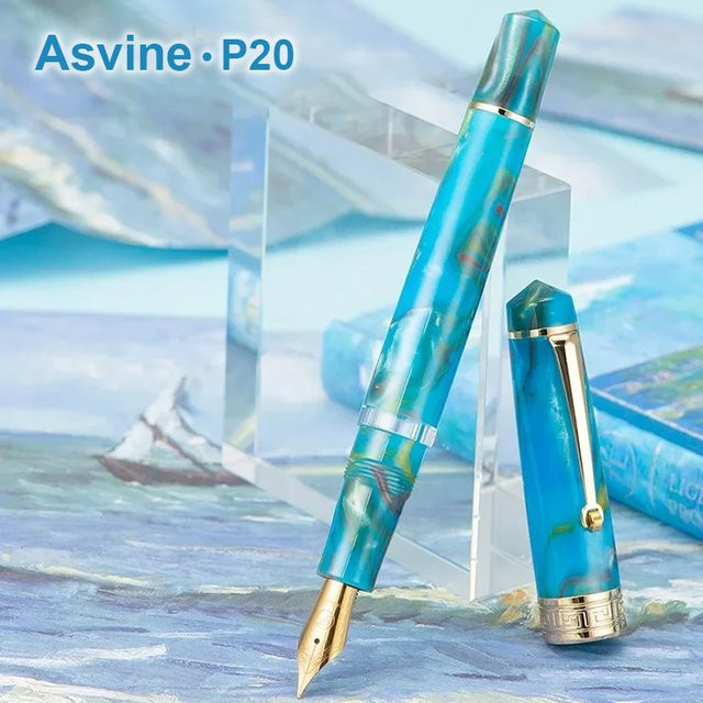 Asvine P20 Kolbenfüll-Füllfederhalter aus Acryl in Gradient Green mit goldenem Clip - Bild 1