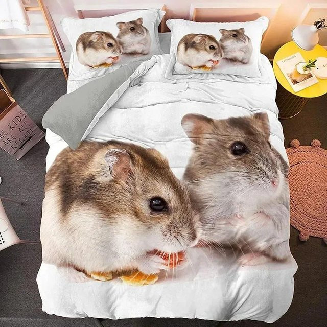 Lodestar Bettwäscheset mit 3D Hamster Motiv, Bettbezug und Kissenbezug aus Mikrofaser, Weiß, Breite: 70 cm, Länge: 133 cm - Bild 1