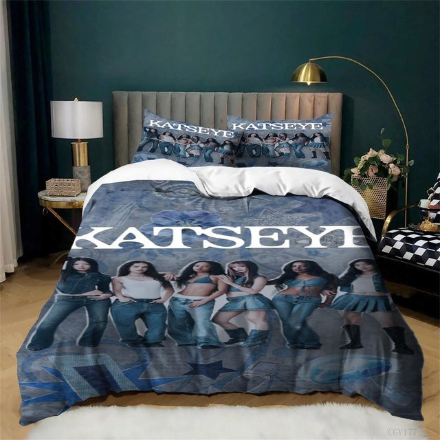 3-teiliges Katseye Bettwäscheset LjqEleven mit 3D-Grafik in Blau, atmungsaktives Polyester-Bettwäscheset für Mädchen, B/H: 155 x 200 cm - Bild 1