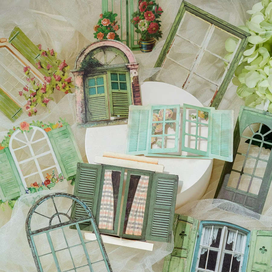 10-teiliges Retro-Collage-Set mit hohlen Blumen und Fenstermechanismus in Multicolour für dein Vintage-DIY-Scrapbook - Bild 2