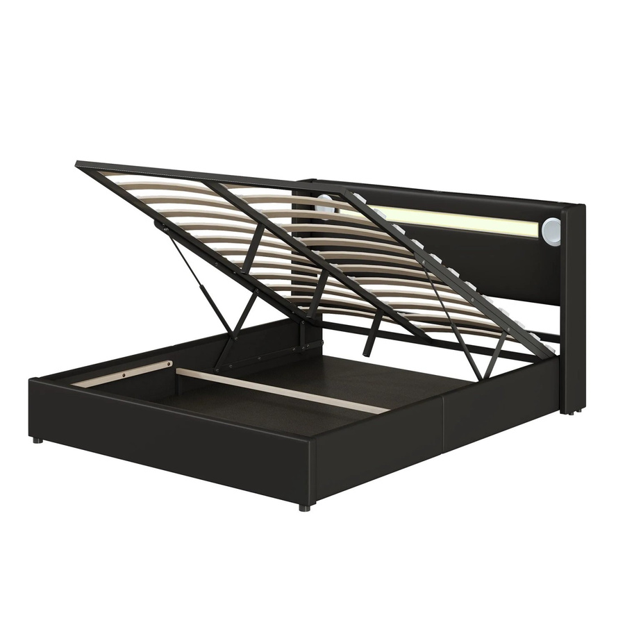 Merax Polsterbett mit Lift-up-Funktion in Schwarz, B/T/H: 160 x 200 x 166 cm, mit LED-Unterbettbeleuchtung, Bluetooth und USB-Anschluss - Bild 2