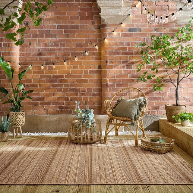 Waschbarer Outdoor-Teppich Kadima Design in Ocker mit Streifenmuster, B/T: 120 x 170 cm - Bild 1