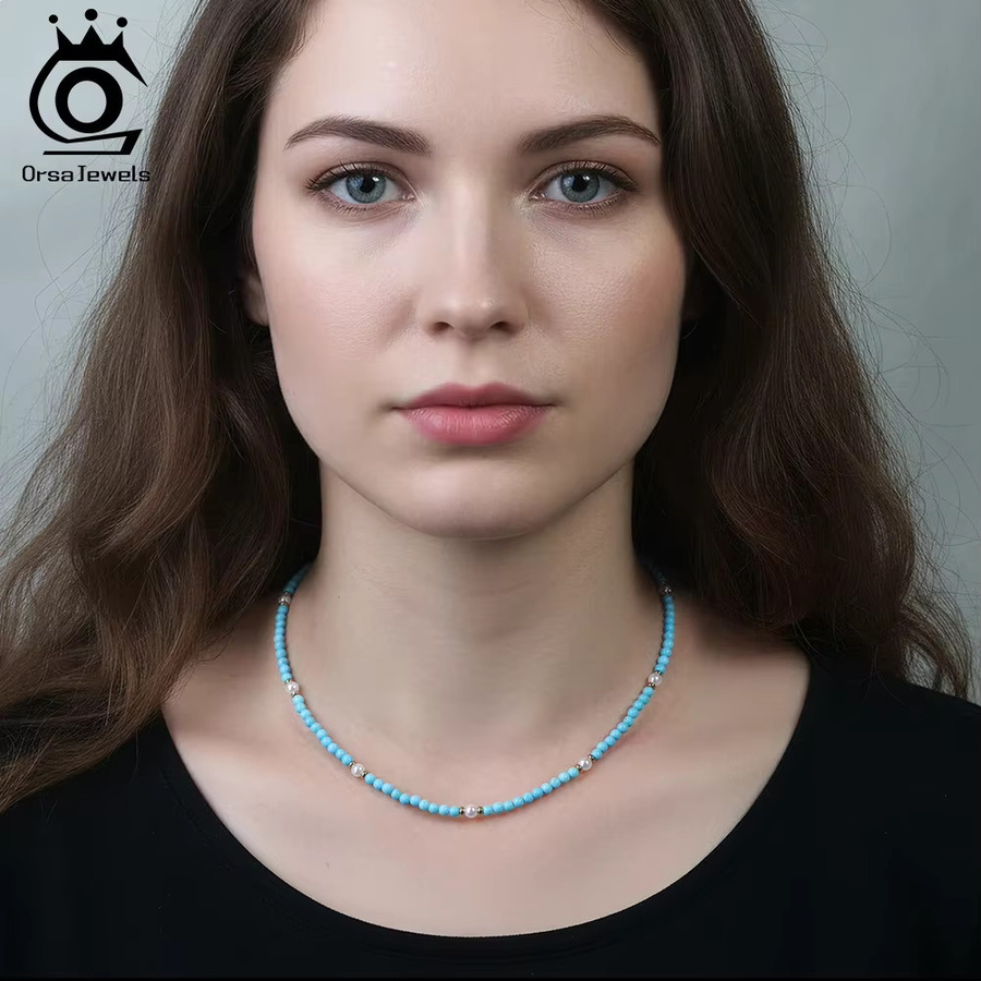 ORSA JEWELS Choker-Halskette Edelstahl, Türkisperlen, Vintage - Bild 2