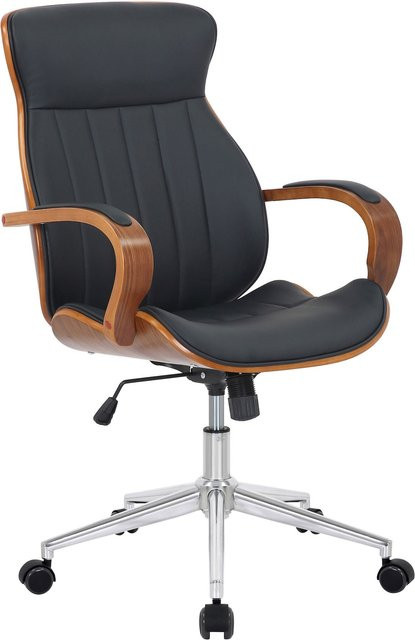 TPFLiving Bürostuhl Mellow im Mid-Century Design aus Kunstleder und Holz in Walnuss/Weiß mit Armlehnen - Bild 1