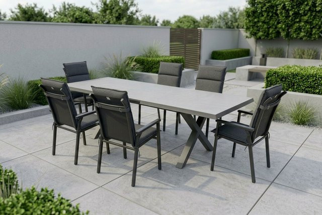 Kettler BasicPlus Pro Garten-Essgruppe in Anthrazit und Schwarz mit 6 Stapelsesseln und Auflagen, Tisch B/T: 260 x 100 cm - Bild 1
