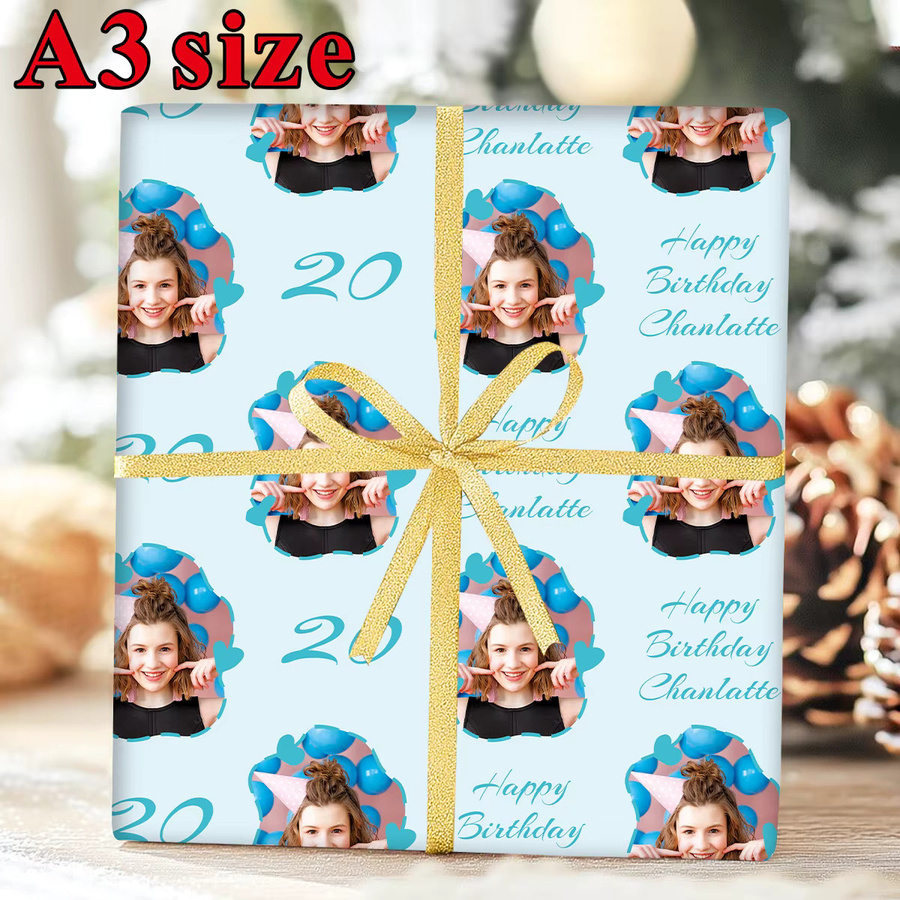 3 Stück personalisiertes Bastelpapier für Geburtstage in Rosa und Blau mit Name, Alter und Foto für Partydekoration und Scrapbooking - Bild 3
