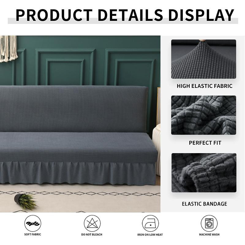 Stretch Ärmelloser Futonbezug mit Volant Jacquard für Schlafsofa und Couch, Geometrisches Design, Polyester, Breite: 120 cm bis 145 cm - Bild 1