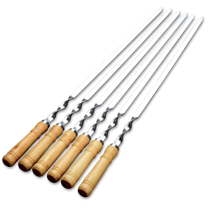 Wiederverwendbare Grill-Kebab-Spieße aus Edelstahl mit Holzgriff in Silber, Länge: 55 cm - Bild 3