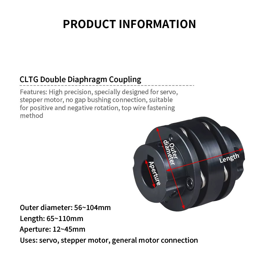 CLTG-Kupplung Doppelmembran mit Keilnut 45 Stahl-Flanschkupplung mit hohem Drehmoment und Stufen CLTG-56X65 CNC-Antriebsteile in Schwarz - Bild 2