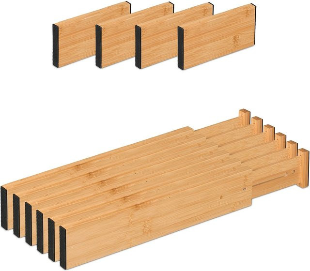 Relaxdays Schubladentrenner aus Bambus in Natur oder Schwarz oder Braun, verstellbar, Breite: 34 bis 44 cm, Höhe: 6 cm, Tiefe: 2 cm - Bild 1