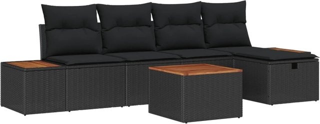 vidaXL Garten-Sofa-Set aus Poly-Rattan in Schwarz, 6-teiliges L-Shape Lounge-Set mit Kissen, Ottoman und Couchtisch für Terrasse und Garten - Bild 1