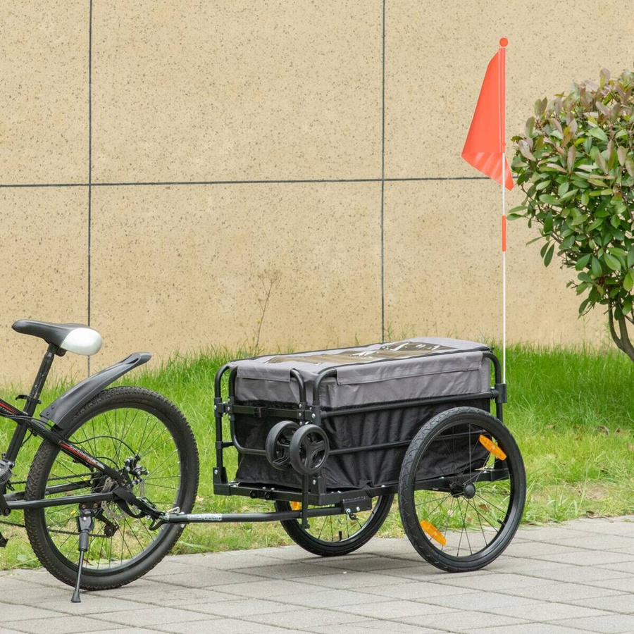 HOMCOM Fahrradanhänger mit 20 Zoll Luftreifen in Schwarz und Grau aus Stahl und 600D Oxford-Stoff, B/H/L: 64 x 130 x 103 cm - Bild 4