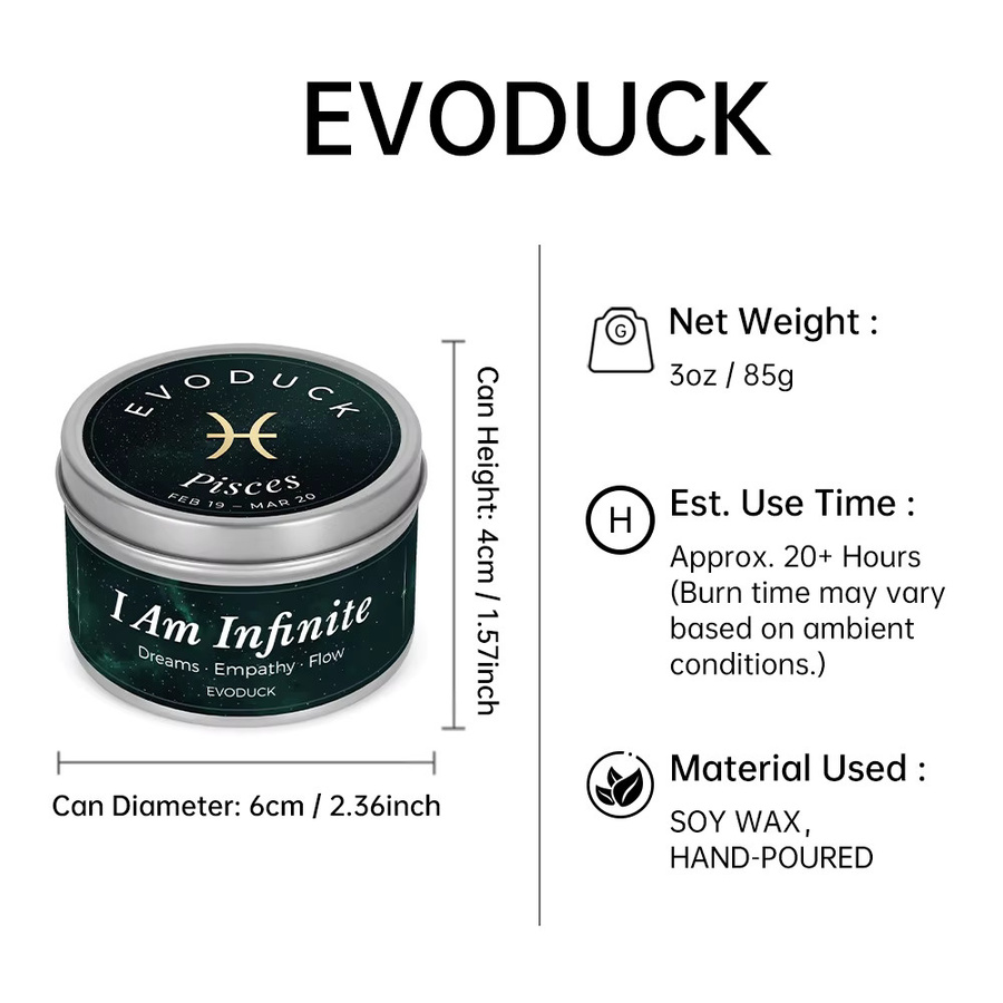 EVODUCK Duftkerze Fische Sternzeichen mit Meersalz-Orchidee Duft in Metalldose, 85 g - Bild 3