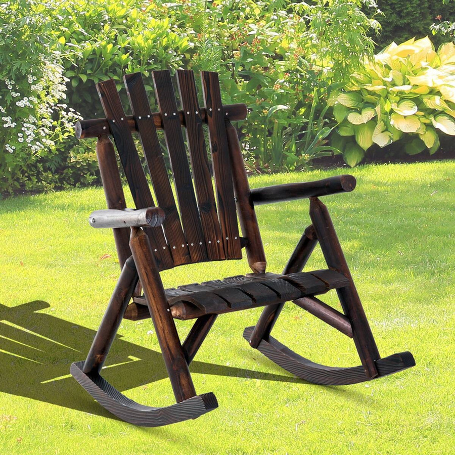 Outsunny Schaukelstuhl aus Tannenholz in Braun mit Armlehnen, wetterfest - Bild 5