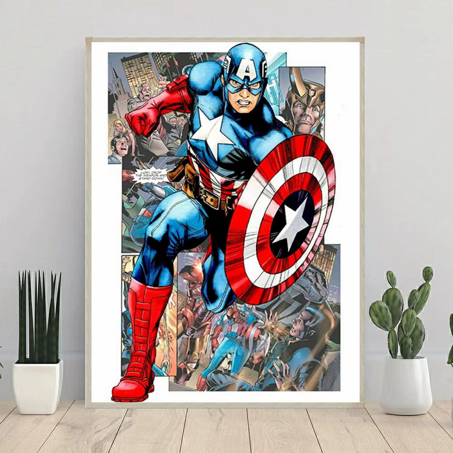 KAYOU 5D-Diamantgemälde Cartoon Captain America und Spider-Man DIY Diamant-Mosaik Porträt als Kindergeschenk, rund - Bild 2