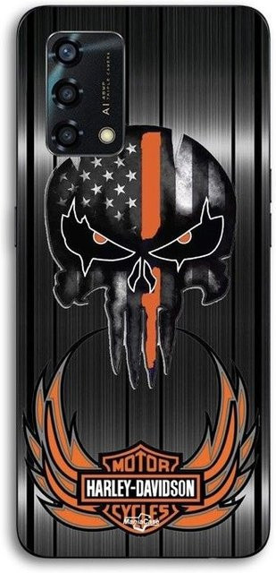 MANIACASE Handyhülle für Oppo A95 aus Silikon TPU mit Harley Davidson Totenkopf Motiv in Schwarz - Bild 1