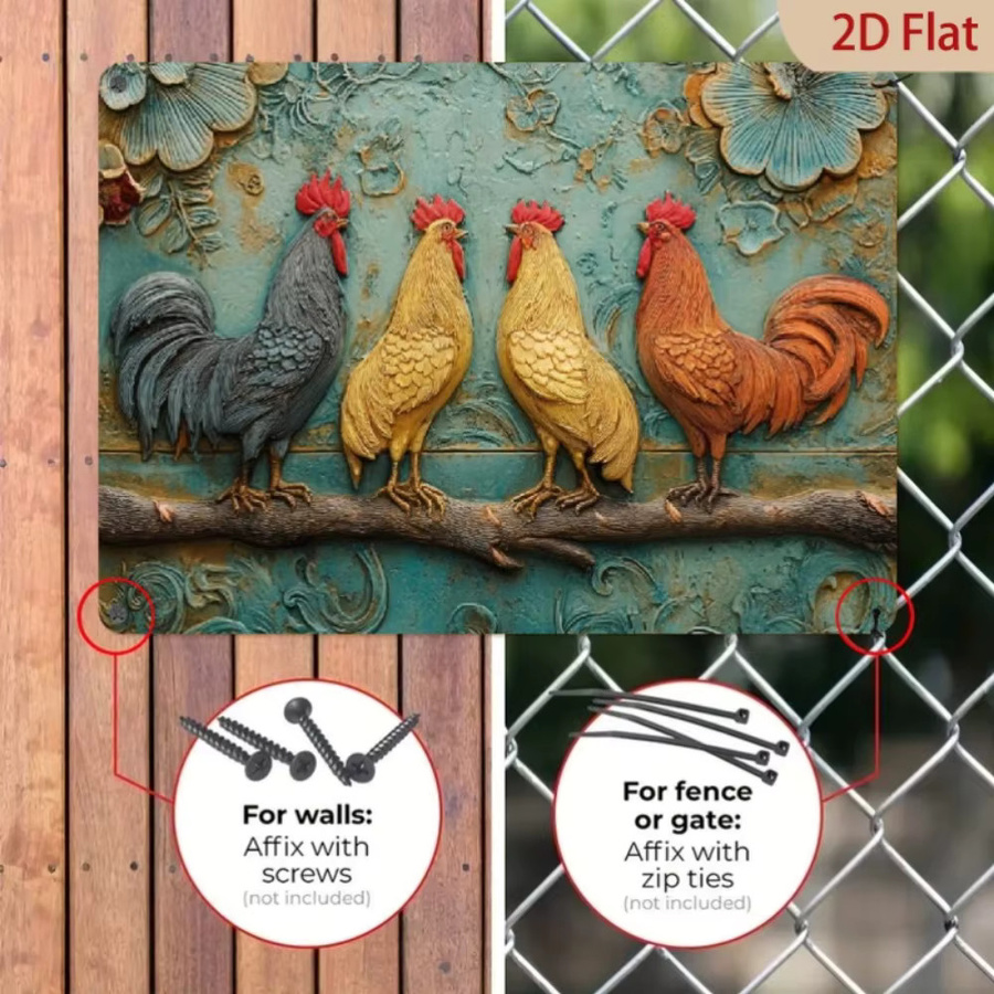 Vintage Metall Wandkunst Hahn in Türkis und Gold, CIFBUY Blechschild mit chinesischem Neujahr Motiv für dein Bauernhaus Dekor, Breite: 30,5 cm, Höhe: 20,3 cm - Bild 3