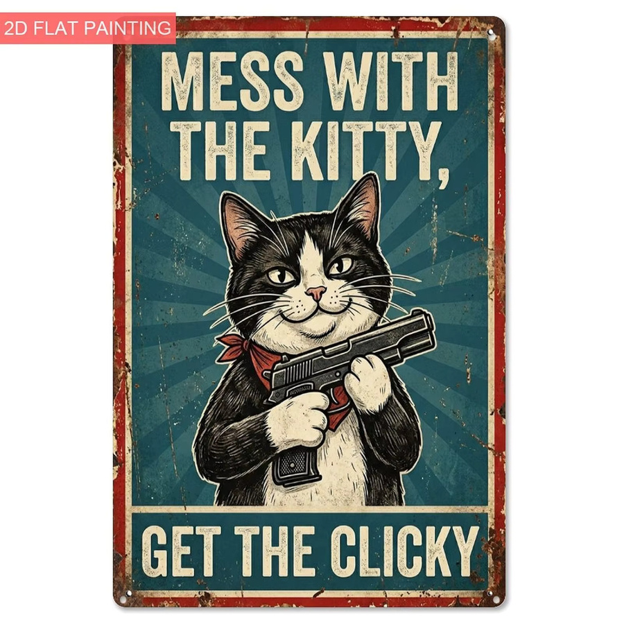 Vintage Aluminiumschild CIFBUY Mess With The Kitty Get The Claw Wanddekoration mit Katzenmotiv, B: 20,32 cm, H: 30,48 cm - Bild 6