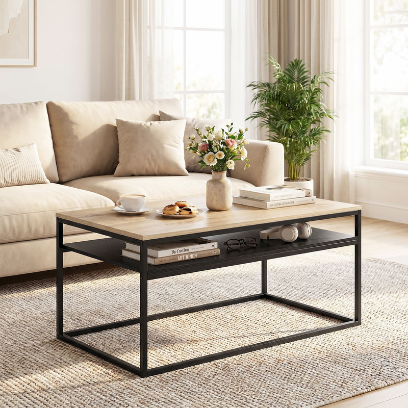 HOMCOM Couchtisch im Industriestil mit Ablage, moderner Kaffeetisch in Eiche, B/T/H: 100 x 59 x 47 cm - Bild 2