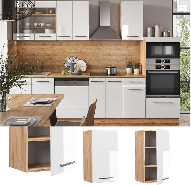 Vicco Hängeschrank Fame-Line Küchenschrank in Weiß Hochglanz und Eiche mit Softclose-Scharnieren und Einlegeboden, Breite: 40 cm - Bild 1