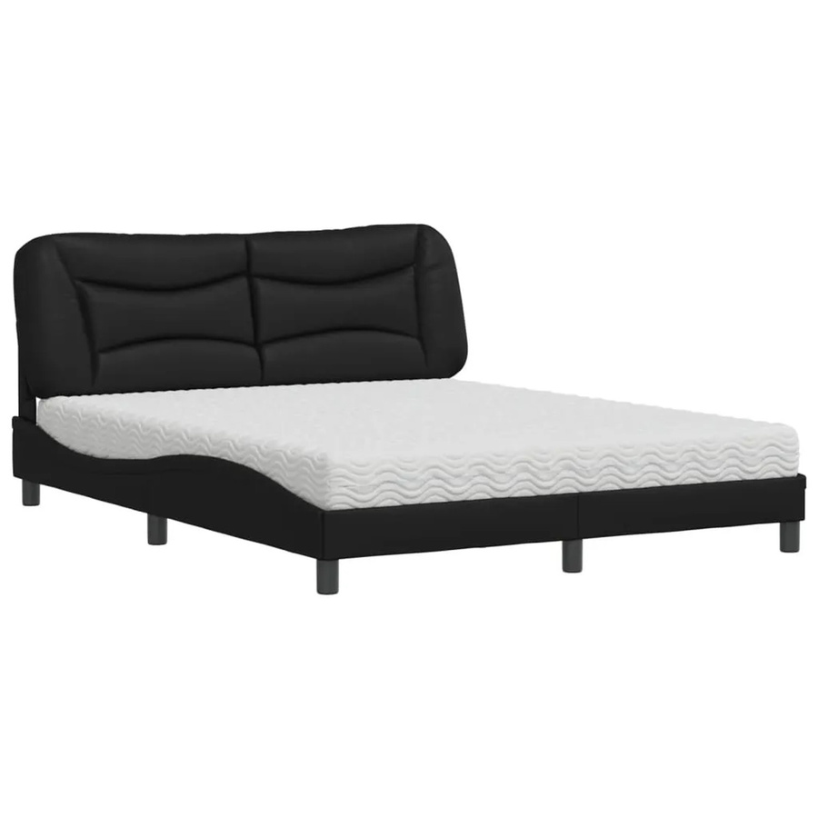 vidaXL Bett mit Matratze in Schwarz aus Kunstleder und Kiefernholz, B/T/H: 160 x 200 x 165 cm - Bild 2