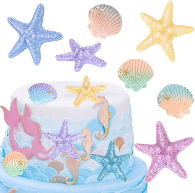 YONGSNOW Meerjungfrau Kuchen Topper Set mit Schwanz, Seestern und Muscheln in Multicolour für Unter dem Meer Geburtstagsparty Dekoration - Bild 1