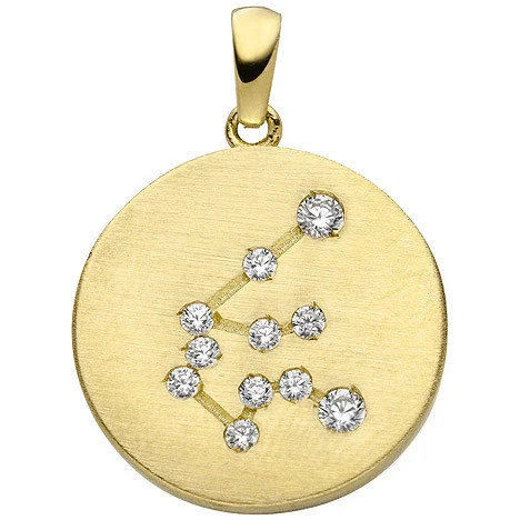 Colfem Anhänger Sternzeichen Wassermann, 333 Gelbgold matt, 11 Zirkonia, Unisex - Bild 1