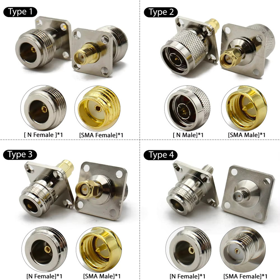 MEYNOOE HF-Koaxial-Konvertierungsstecker N-Typ-Buchse auf SMA-Buchse in Silber mit 4-Loch-Flanschplatte - Bild 2