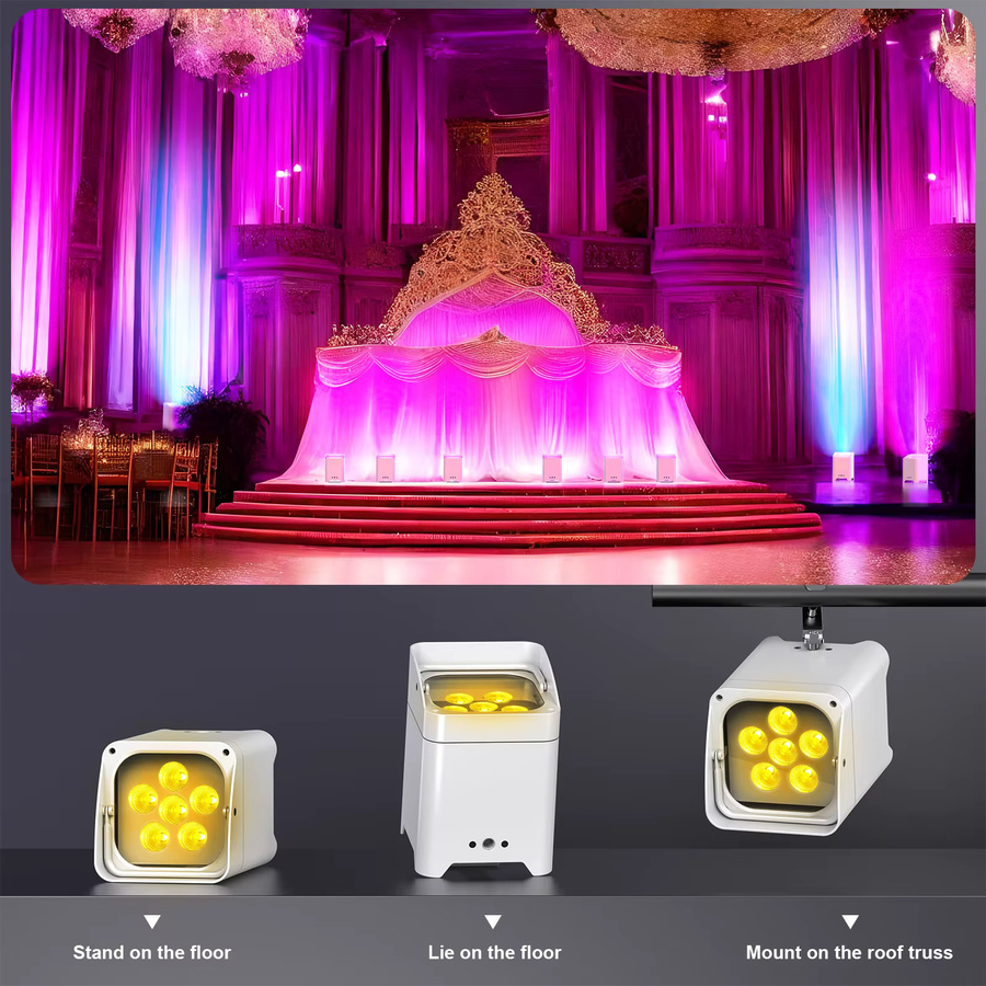 U'King 4er-Set 6-in-1 LED Par-Scheinwerfer mit RGBWA+UV, Akkubetrieb, DMX512 und Fernbedienung für DJ, Party und Konzerte - Bild 5