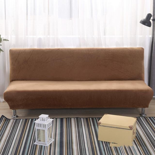 Einfarbige Plüsch Schlafsofa Abdeckung aus Samt in Braun, All-Inclusive Überwurf für Sofa und Bett ohne Armlehnen, Größe S - Bild 1