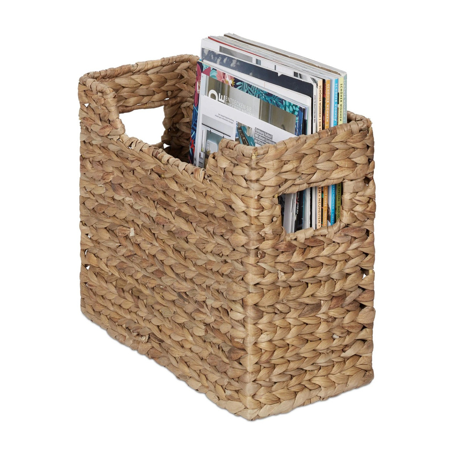 Relaxdays Zeitungsständer aus geflochtener Wasserhyazinthe in Natur/Beige mit Griffen, B/T/H: 25 x 15,5 x 34,5 cm - Bild 2