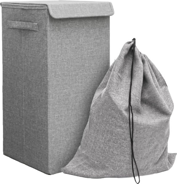 DuneDesign Faltbarer Wäschekorb mit Deckel und Wäschesack, Grau, 50 Liter - Bild 1