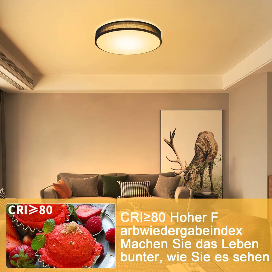 Nettlife Moderne Runde Deckenlampe mit Stoffschirm in Schwarz, Durchmesser: 30 cm, E27 Fassung - Bild 3
