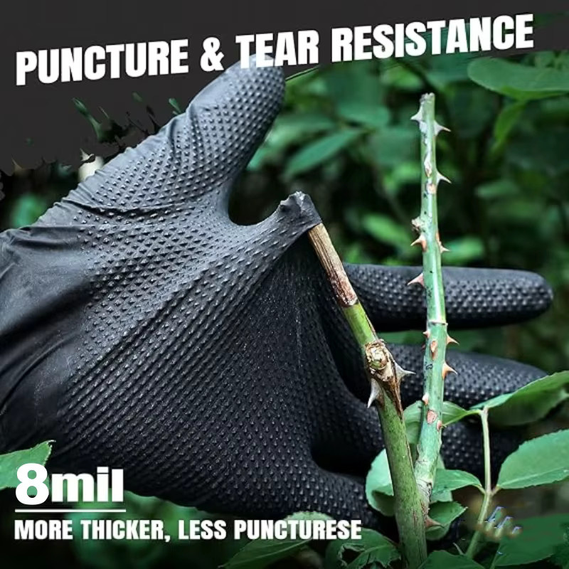 INMAICH Nitril-Handschuhe in Schwarz und Orange, robuste 8Mil Sicherheits-Arbeitshandschuhe mit Diamantstruktur für Industrie, Mechaniker und Gartenarbeit, Größe XL - Bild 4